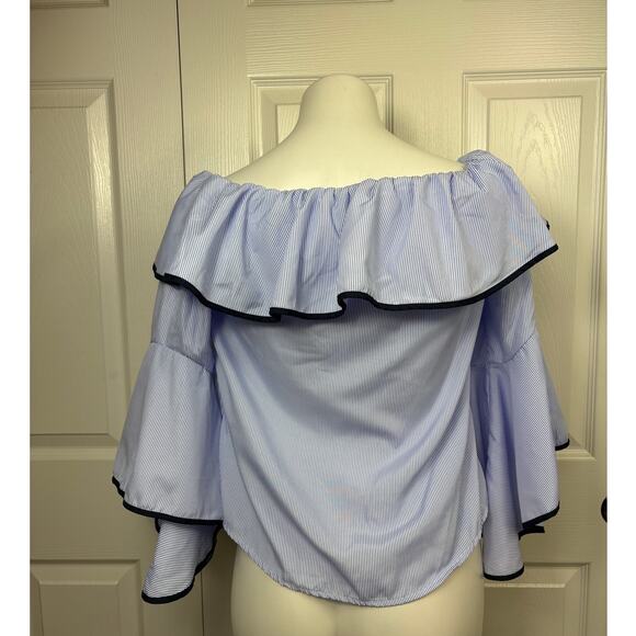 Kontrol Anthropologie Women's Off-Shoulder Bell Sleeve Blue Blouse - Small - Picture 5 of 11